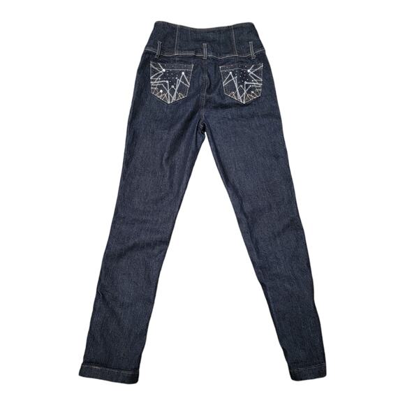 Southpole High Waist  Jeans Size 11 Stretch Denim Dark Blue Wash Embellished - Picture 3 of 9